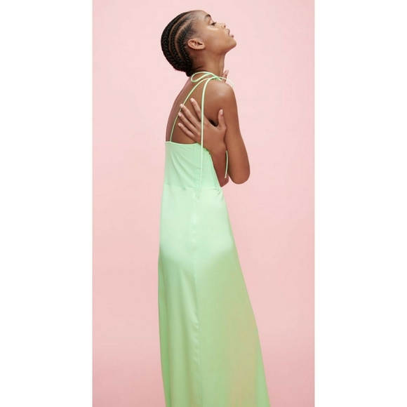ZARA // key lime long satin bustier maxi dress - Picture 14 of 16